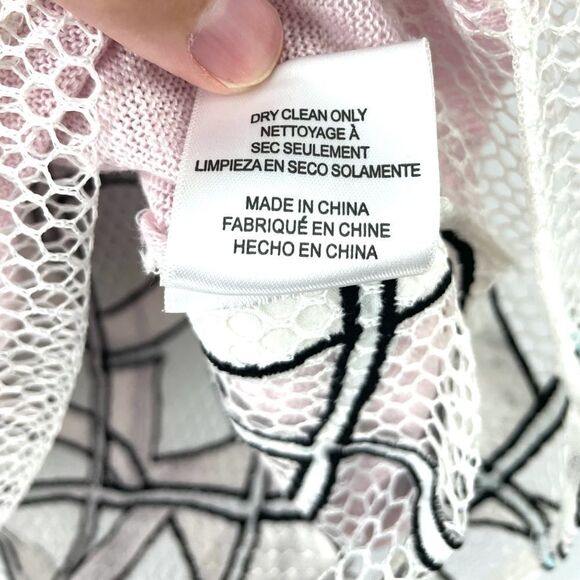 Sachin + Babi Pink Linen Short Sleeve Sweater w/ Mesh Patterned Back Size XS - Picture 7 of 7